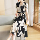 俞兆林（YUZHAOLIN）中年媽媽裝連衣裙女裝夏季2025新款印花裙子50歲洋氣中老年女裝 黑色 XL （建議105斤內）