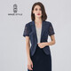 名師路短外套女夏裝新款一?？燮唇永俳z網(wǎng)紗短袖外套小西裝女上衣 藏青色58 XL