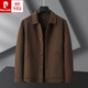 皮爾卡丹高端男士純色羊毛雙面呢子外套加肥大碼秋冬胖子寬松短款大衣茄克 咖色 XL