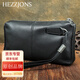 赫澤瓊斯新款小手包進(jìn)口意大利手機包青年商務(wù)休閑軟皮手拿包大容量手腕包 黑色意大利牛皮