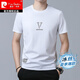 皮爾卡丹（pierre cardin）冰絲短袖T恤男士夏季新款中青年高檔印花圓領(lǐng)透氣寬松打底體恤衫 2016白色 M 參考90-110斤左右