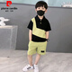 皮爾卡丹（pierre cardin）男童短袖polo衫套裝2025新款夏裝洋氣痞帥網(wǎng)紅拼接炸街兒童衣服潮 拼色套裝 130