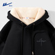 回力（Warrior）衛衣男冬季新款棉質(zhì)運動(dòng)上衣男士寬松加絨加厚連帽外套 黑色 L