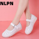 NLPN白色護士鞋女春秋款軟底透氣不累腳坡跟舒適平底防滑單鞋厚底增高 6022白色鏤空 38