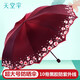 天堂傘十骨大號(hào)遮陽(yáng)傘UPF50+黑膠折疊太陽(yáng)傘超強(qiáng)防曬防紫外線晴雨兩用雙人雨傘三折大傘加大加固女 酒紅色【十骨超大號(hào)芬芳】
