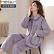 莫代爾睡衣女冬季夾棉三層加厚加絨棉襖冬款珊瑚絨加大碼保暖家居服套裝 LG1752霧紫色【三層加厚】 L (建議110-120斤)