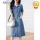 ADVSUS官方牛仔連衣裙女2024年春夏新款感收腰顯瘦氣質(zhì)減齡休閑裙子 圖片色 2XL  130-145斤