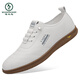 啄木鳥(niǎo)一腳蹬男鞋夏季透氣飛行員休閑鞋男士運動(dòng)平板鞋防滑防水小白皮鞋 白色1173 41