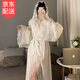 晴碧琳冰絲睡衣女春秋季長(cháng)袖薄款性感蕾絲長(cháng)款睡袍法式宮廷風(fēng)浴袍家居服 連帽蕾絲邊睡袍【白】 L