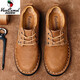 西域駱駝（VANCAMEL）西域 男鞋休閑皮鞋男寬頭大頭鞋真皮圓頭工裝鞋實(shí)心底一腳蹬 8806 卡其色 系帶 40