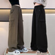 優(yōu)優(yōu)1點(diǎn)（Yoyo one）女童工裝褲春秋新款春季兒童黑色褲子運(yùn)動(dòng)褲女大童闊腿褲 15063黑色【純棉闊腿褲】 160