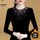 啄木鳥打底衫女秋冬季韓版新款保暖蕾絲大碼長袖T恤上衣女200斤 JN062五個珠子加絨黑色 M 80-100斤