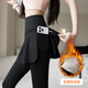笙格兒假兩件裙褲高腰九分鯊魚(yú)褲子加絨外穿運動(dòng)瑜伽大碼收腹打底褲女 黑色（奶油絨） 加厚 XL(115-130)