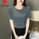 皮爾卡丹（pierre cardin）莫代爾t恤女短袖2024夏季新款寬松休閑圓領(lǐng)內搭薄款冰絲半袖體恤 鐵灰色 XL:120-134斤