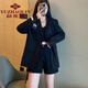 俞兆林 小西裝女黑色西服2023新款小個(gè)子春秋英倫風(fēng)oversize西裝外套女 黑色[面料] S [建議105-125左右]