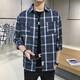 街頭定藝格子襯衫男七分袖韓版潮流襯衣港風(fēng)帥氣很仙的上衣情侶裝外套慵懶風(fēng) 青白格 4XL