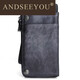 ANDSEEYOU純手工牛皮長(cháng)款錢(qián)包復古做舊多卡包男士手包真皮大容量拉鏈手機包 經(jīng)典灰