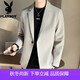 花花公子小西服外套男夏季寬松休閑正裝潮流韓版純色男士西裝上衣 11-K055純色單扣小西裝淺卡其 2XL