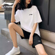 李寧健身房晨跑步運動(dòng)套裝女夏季戶(hù)外訓練速干衣寬松大碼短袖褲運動(dòng)服 標準白/黑色(AT DR速干套裝) S(平時(shí)穿M建議拍)