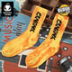 閃電潮牌（GENANX）襪子國潮新款街頭嘻哈扎染英文原創(chuàng  )高筒運動(dòng)長(cháng)襪男 橙色