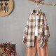 暖喬（Nuanqiao） 毛呢襯衣女長(cháng)袖春秋外套中長(cháng)款港味韓版寬松加厚格子襯衫女暖喬 咖啡格子（毛呢加厚） M（110-120斤）