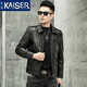 凱撒（KAISER）油蠟真皮皮衣男小牛皮夾克硬漢獵裝復古做舊機車(chē)服短款翻領(lǐng)外套潮 黑色 170/L(適合體重105-125斤)