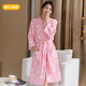 貓人（MiiOW）春秋夏女士全棉浴袍純棉睡袍兩層紗布睡裙吸水速干浴衣薄連體睡衣 楓葉-粉紅 秋冬 XL 適合身高175以下體重120-160斤