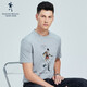 與狼共舞短袖t恤男時(shí)尚休閑經(jīng)典個(gè)性印花夏季圓領(lǐng)小短T體恤衫 004花灰-虎頭人標 170