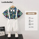 蘿卜唄唄（LUOBOBEIBEI）男童夏季禮服套裝兒童背帶褲襯衫短袖六一演出服 白色四件套 130