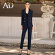AD春季新款藏青色職業(yè)套裝女雙排扣西服工裝時尚英倫風(fēng)面試服裝正裝 西裝+褲子 M