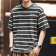 潮天士條紋短袖t恤男士夏季寬松大碼潮牌男裝純棉半袖重磅體恤男款打底 黑色 3XL【180-200斤】