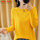 LOVER RUCCI法國高檔春夏薄款圓領(lǐng)T恤女長(cháng)袖純棉舒適寬松針織打底衫上衣 黃色 L