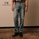 Teenie Weenie小熊男裝簡(jiǎn)約牛仔褲秋冬季新款水洗破洞時(shí)尚直筒長(cháng)褲 藍色 L 175