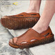 德國駱駝動(dòng)感包頭涼鞋男牛皮夏季透氣沙灘鞋男士包跟戶(hù)外開(kāi)車(chē)涼鞋防滑防臭鏤空洞洞鞋大碼牛筋底軟底軟面 059棕色 42