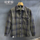 歐索狼復古港風(fēng)潮牌拼接格子襯衫男士潮流百搭休閑長(cháng)袖純棉襯衣男裝上衣 綠色 M