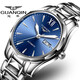 冠琴（GUANQIN）進(jìn)口機芯鎢鋼手表男士機械表全自動(dòng)防水鏤空商務(wù)雙日歷夜光男表 進(jìn)口機芯-鎢鋼精鋼藍面