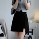 小允星 黑色短裙女秋季新款開(kāi)叉雪紡西裝半身裙高腰顯瘦a字短裙 黑色 L推薦100-120斤