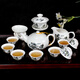 陶瓷功夫茶具套裝家用白瓷泡茶器辦公室會客青花茶壺蓋碗茶杯整套沖茶器 13頭【藍(lán)山水】帶壺