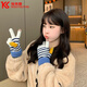 撞青春保暖手套女秋冬季加絨針織手套韓版潮牌情侶學(xué)生女士毛線(xiàn)手套 藍白條紋 均碼