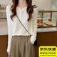 韞舜白色長(cháng)袖針織衫女秋款甜美氣質(zhì)修身型顯瘦內搭打底上衣 設計感修身針織打底衫【白色】 均碼 【建議80-120斤】