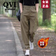 QVI高端品牌休閑褲女春秋新款薄款寬松復古百搭工裝褲松緊蘿卜哈倫褲 綠卡其【加絨加厚款】 3XL(130-140斤)
