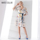 白領(lǐng)女裝  花鳥(niǎo)V領(lǐng)半圍裹喇叭七分袖連衣裙 OL-CUSUAN22-303 白底印花 170/XL