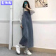 麥潮尚牛仔背帶裙女夏季設計感水洗毛邊高腰顯瘦吊帶百搭長(cháng)款連衣裙 單件牛仔背帶裙833款 S