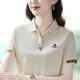 polo衫女夏季翻領(lǐng)短袖t恤2024新款時(shí)尚修身繡花薄款體恤休閑T上衣 107杏色 M