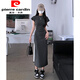 皮爾卡丹（pierre cardin）灰色修身針織連衣裙女T恤夏季后媽包臀短袖休閑過膝超長裙到腳踝 灰色 S /套裝/甜辣/氣質(zhì)/顯身材/