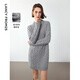 朗姿純羊毛絞花肌理法式設計感氣質(zhì)毛衣裙女冬新款針織連衣裙 中灰色 XL
