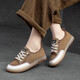 TLOUU頭層牛皮平底休閑鞋女松緊帶軟底運動(dòng)板鞋新款時(shí)尚女鞋透氣單鞋潮 卡其色 38