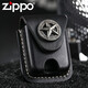 ZiPPO Zippo打火機原裝正品棕色皮套新款徽章黑色真牛皮美國正版配件鷹十字架 黑色五角星
