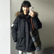 林羽森寬松派克服工裝羽絨棉服女2025冬季新款大毛領中長款加厚棉衣外套 黑色 L 推薦110-130斤