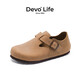 Devo Life的沃軟木勃肯鞋男女同款時(shí)尚全包油臘皮單鞋復(fù)古情侶休閑鞋 66008 杏色瘋馬牛皮 38 （建議拍小一碼）